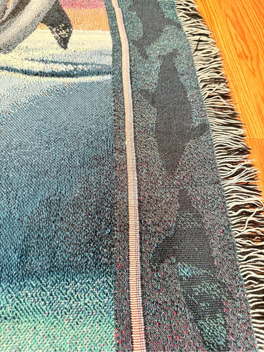 Vintage tapestry Dolphin Coastal Throw Blanket - Teal & Blue 54x48